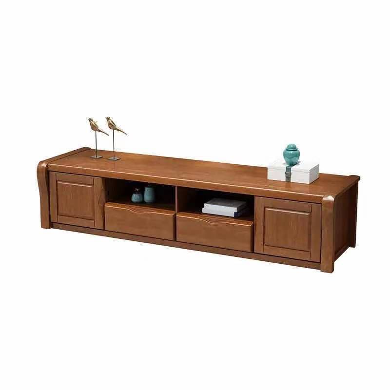Consola de TV de almacenamiento abierta moderna soporte de televisión de madera maciza con cajones y puertas, 17 "D x 18.5" H