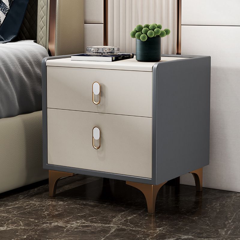 Modern Drawer Storage Night Table Faux Leather Nightstand with Legs