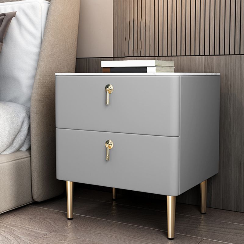 Massivholzrahmen 2 Schubladen Leder Gold Tischbeine Multi -Farbauswahl Nachttisch