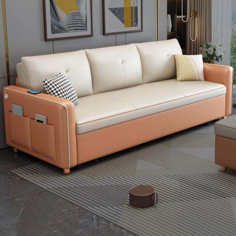 Sofá de durmiente moderno Blanco con almohada de almacenamiento Sofá de brazos cuadrados