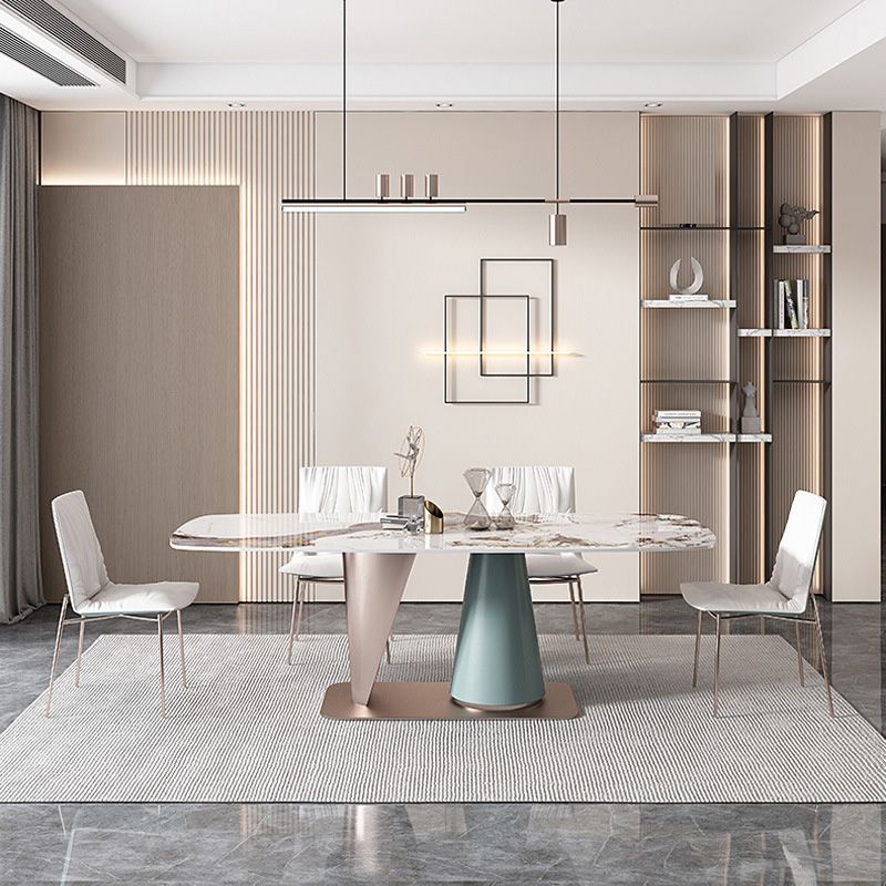 Glam Rectangle Dining Table Sintered Stone Table with Metal Base for Kitchen Clearhalo 'Dining Tables & Seating' 'Dining Tables' 'dining_table' 'furn' 'furn_dining_table' 'Furniture' 'Kitchen & Dining Furniture' 1200x1200_360d200f-3cc1-4be2-b086-b6236444d059