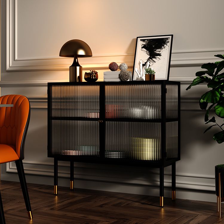Portes en verre Armoire à plate-forme noire Style glam 35.4 "H table de buffet