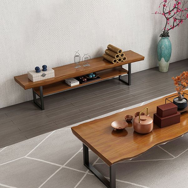 Industrial Pine Wood Top TV Media Media Console Brown Media Console con estantes