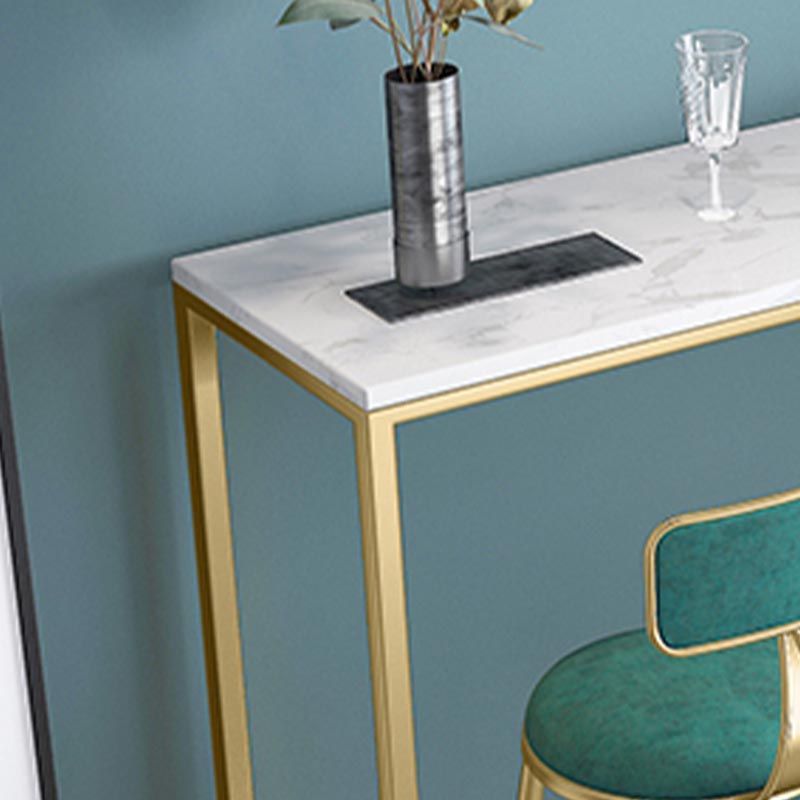 Rectangle Marble Patio Bar Table Footrest White and Gold Counter Table for Coffee Shop