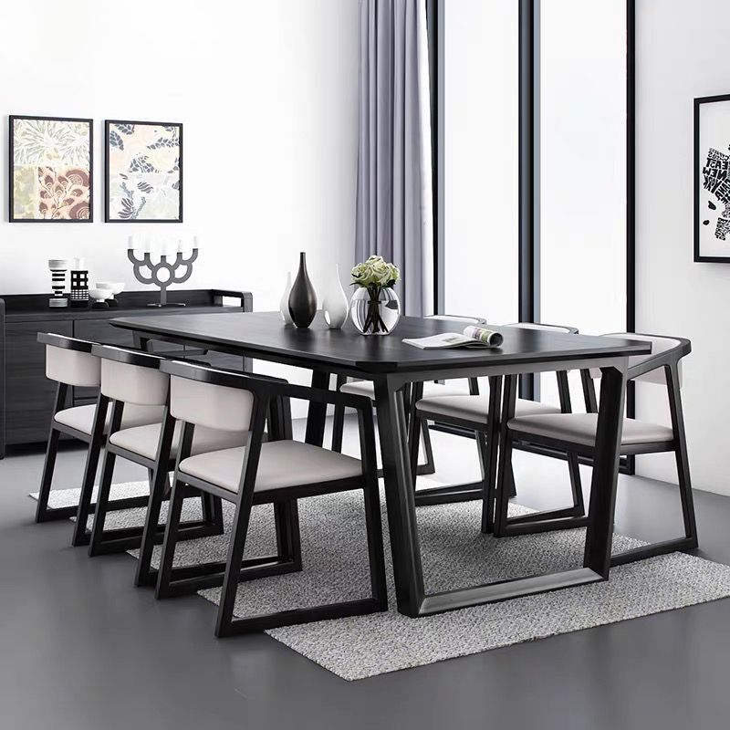 Table à manger industrielle rectangle Black Ashwood Wood Fixed Table