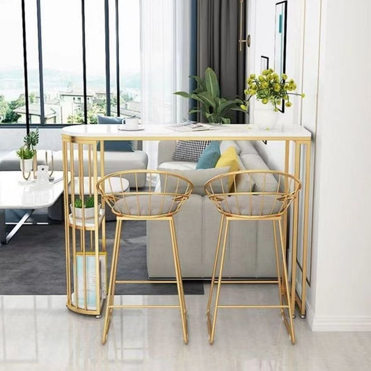 無料のフォームフェイクマーブルバーの高さテーブル産業二重台車テーブルとストレージ付き