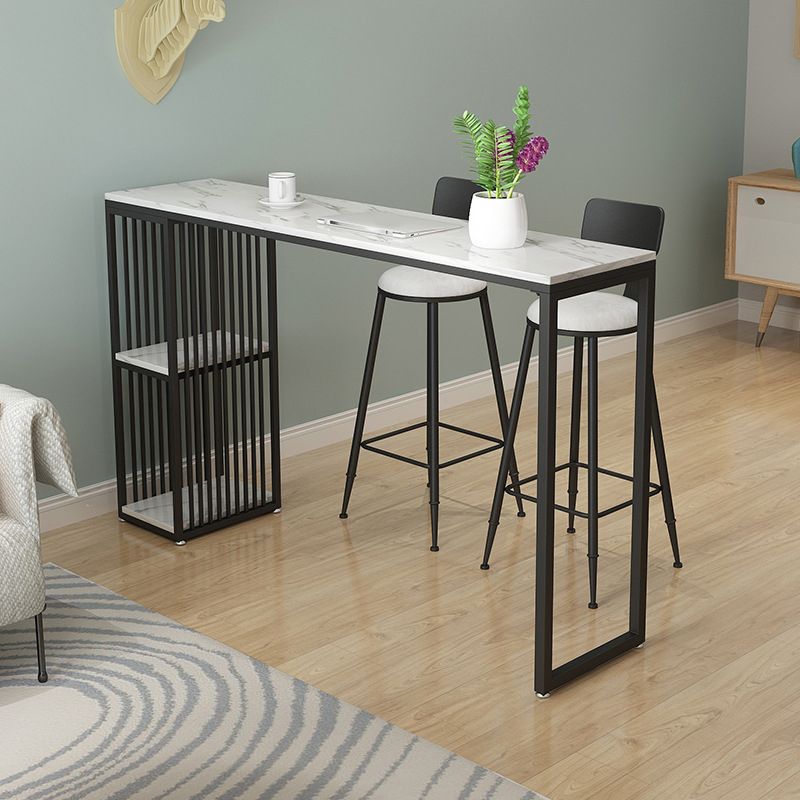 Industrial Rectangle Bar Dining Table Faux Marble Bar Stool Table with Storages Clearhalo 'Bar Furniture' 'Bar Tables' 'bar_tables' 'furn' 'furn_bar_tables' 'Furniture' 'Kitchen & Dining Furniture' 1200x1200_36192c0d-8009-4d69-b843-5e8e41de66ee