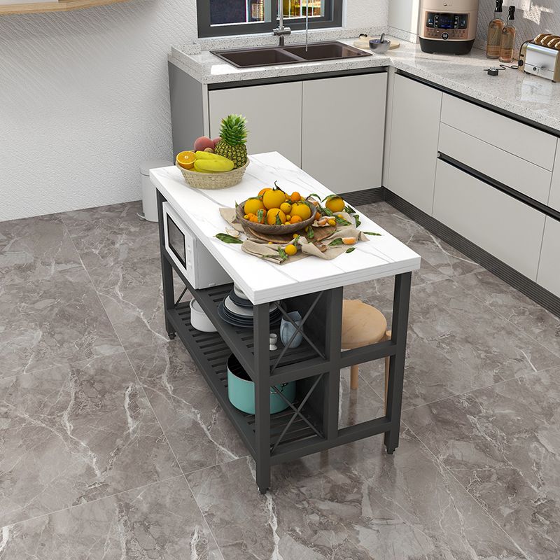 Carrello del carrello in cucina rotolante con top marmo/pietra e carrello da cucina a base di ferro in nero