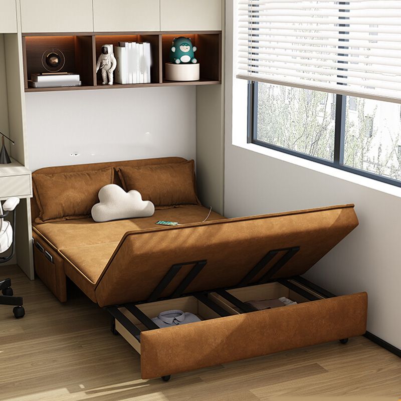 Scandinavian Sofa Bed Storage Sleeper Sofa in Orange Upholstery Clearhalo 'furn' 'furn_futons' 'Furniture' 'Futons & Daybeds' 'Futons' 'Living Room Furniture' 1200x1200_361a1e14-73cb-4e35-9d07-8fc707b2a8d2