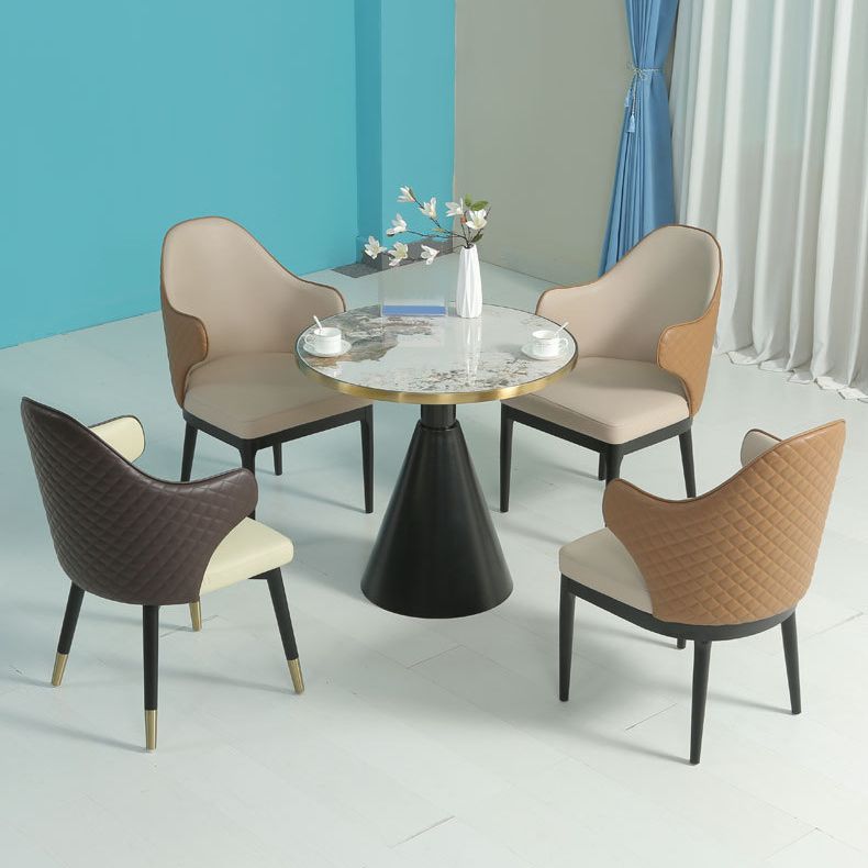 Glam Style Faux Marble Dining Set Round 1/3/4/5 Pieces Dining Set for Home Use