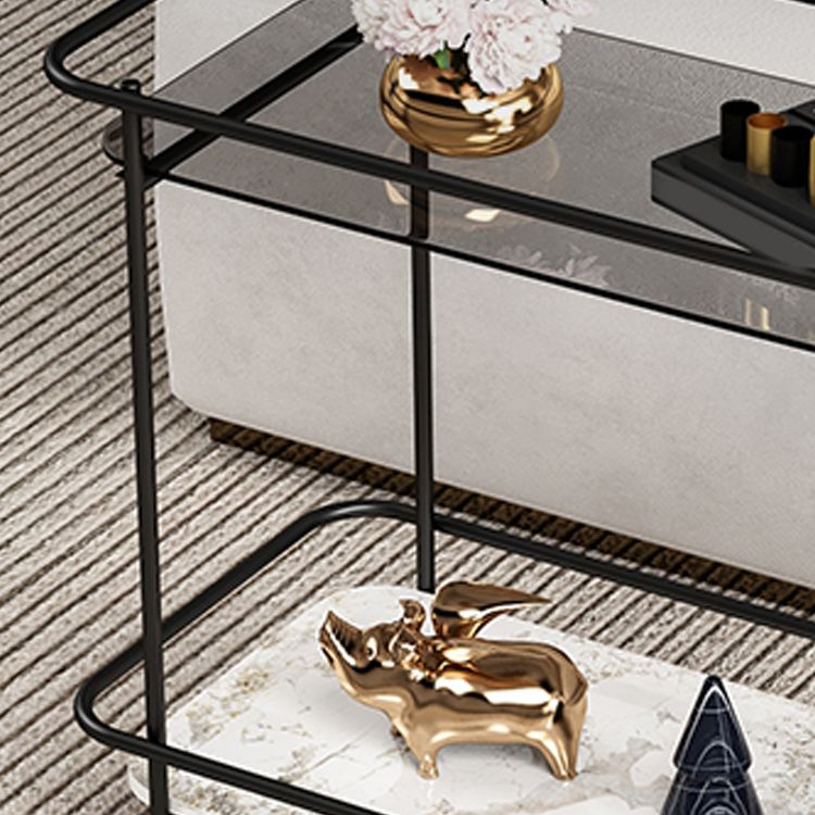 Contemporary Rectangular Side Table with Shelf, Glass Top Corner Table