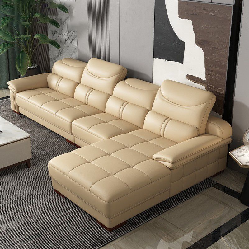 38 "H Hedendaagse sectionele sofa beige leer getuft sectional