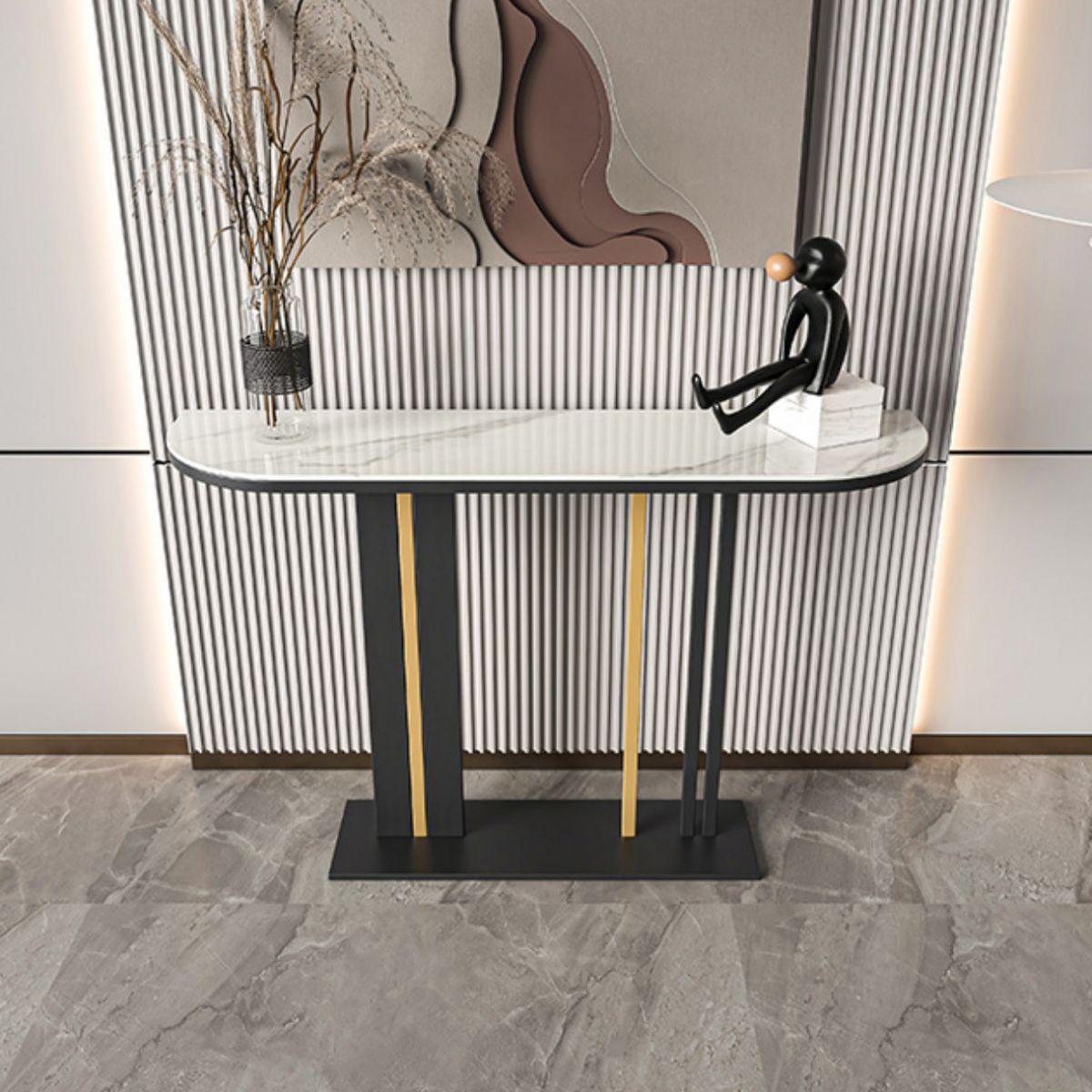 Tavolo da divano di divano a mezza luna ardesia contemporaneo resistente al graffio tavolo da console resistente ai graffi