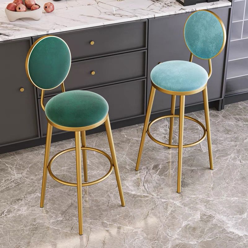 Glam Backrest Armless Counter Stool Iron Cafe Bar Stool with Velvet Cushion and Pedal Clearhalo 'Bar Furniture' 'Bar Stools' 'bar_stools' 'furn' 'furn_bar_stools' 'furniture_bar_stools' 'Kitchen & Dining Furniture' 'kitchen&dining_furn' 'kitchen' 'kitchen_furn' Furniture' 1200x1200_362517bd-0e08-4b11-ba9b-e03ded04ad8d