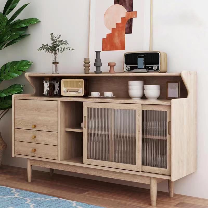Moderno 2 cassetti laterali a tabellone antico pino credenza in legno massiccio con porta di vetro