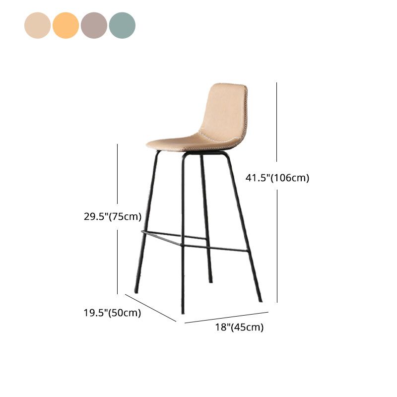 Nordic Backrest Counter Stool Iron Kitchen Bar Stool with Leather Cushion and Pedal Clearhalo 'Bar Furniture' 'Bar Stools' 'bar_stools' 'furn' 'furn_bar_stools' 'Furniture' 'furniture_bar_stools' 'Kitchen & Dining Furniture' 1200x1200_362682d0-1092-4e3a-84e2-11cd51a77246