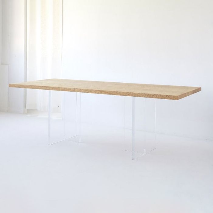 Wood Top Dining Table Modern Table with Double Acrylic Legs for Living Room Clearhalo 'Dining Tables & Seating' 'Dining Tables' 'dining_table' 'furn' 'furn_dining_table' 'Furniture' 'furniture_dining_table' 'Kitchen & Dining Furniture' 'kitchen' 'kitchen_dining_table' 1200x1200_36279578-8e66-46bb-8896-ce7128e30287