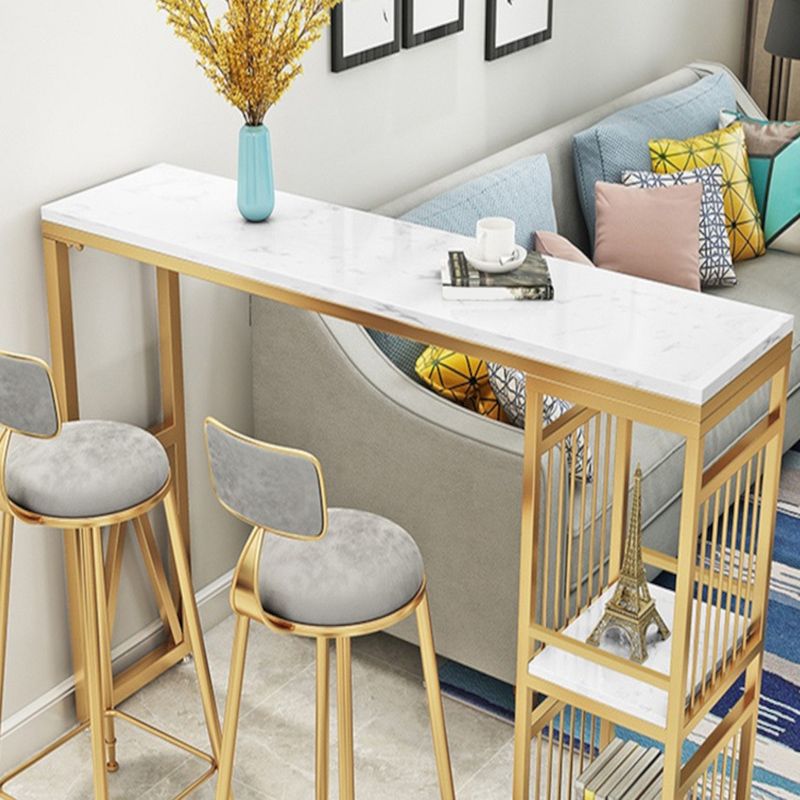 Glam Faux Rectangle Bar Counter Table Marble Bar Counter Table with Metal Legs for Home Clearhalo 'Bar Furniture' 'Bar Tables' 'bar_tables' 'furn' 'furn_bar_tables' 'Furniture' 'Kitchen & Dining Furniture' 1200x1200_3629eb7b-50a0-4262-8bde-5516f6ae91c4