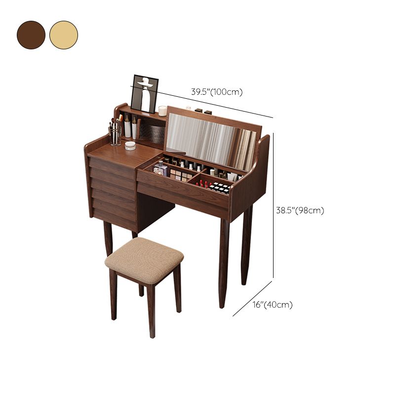 Modern 3 Drawer & Jewelry Vanity Desk Brown Wood Makeup Vanity Desk