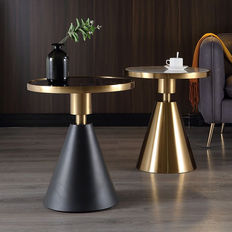 Tavolino contemporaneo di marmo rotondo in marmo/pietra - 21,65 "H