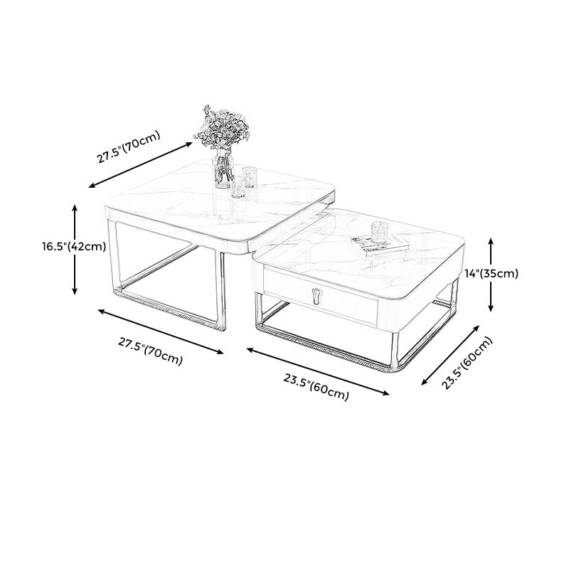 Gold Frame Metal Iron Base Design with Drawer Square Coffee Table Clearhalo 'Coffee & Accent Tables' 'Coffee Tables' 'coffee_tables' 'furn' 'furn_coffee_tables' 'Furniture' 'furniture_coffee_tables' 'Living Room Furniture' 1200x1200_362e7e7a-0007-46d8-87b3-fc2ae56b81b6