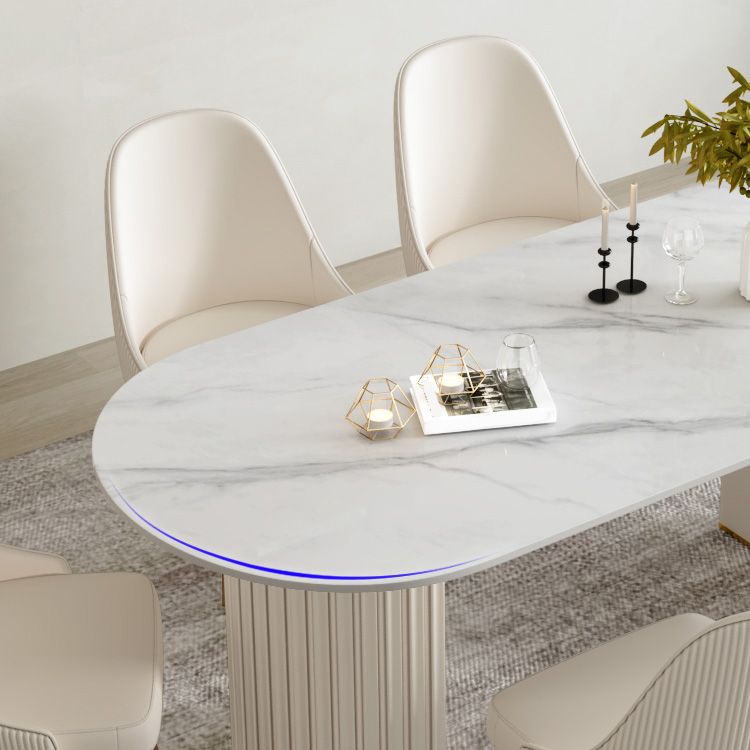 Modern Stone Dining Table White Double Pedestal Base Table for Dining Room Clearhalo 'Dining Tables & Seating' 'Dining Tables' 'dining_table' 'furn' 'furn_dining_table' 'Furniture' 'Kitchen & Dining Furniture' 1200x1200_3632b2ee-c8bf-4249-841e-ba7d2f7fc635