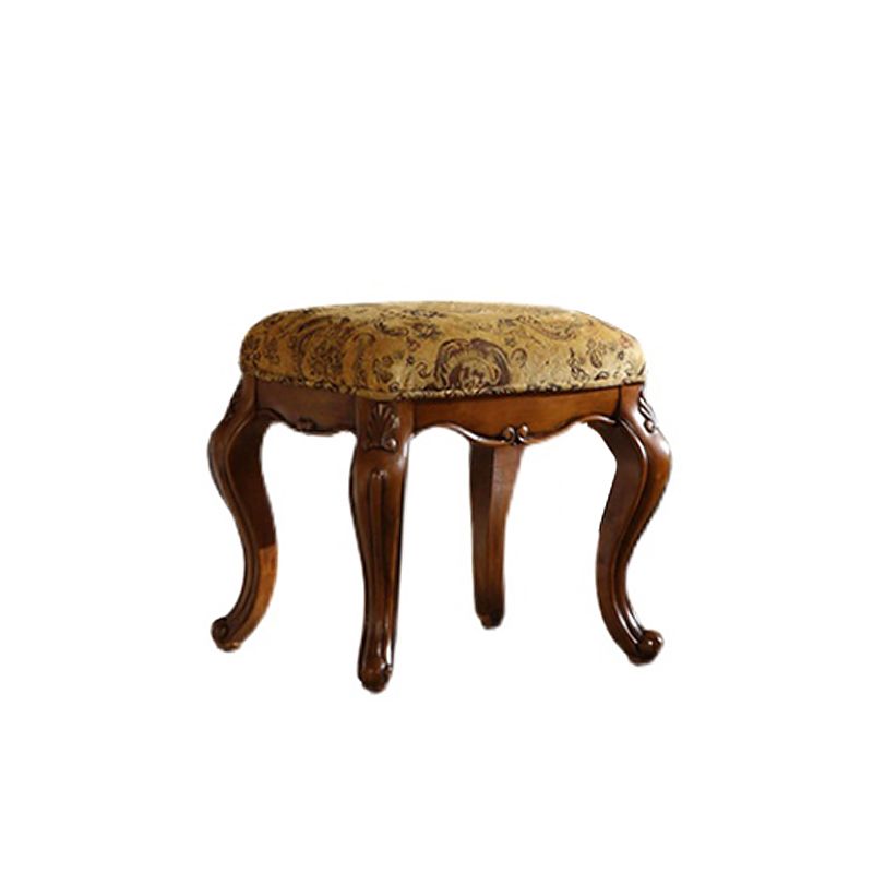 5-Drawer Solid Wood Vanity Makeup Dressing Table with Mirror & Stool in Brown