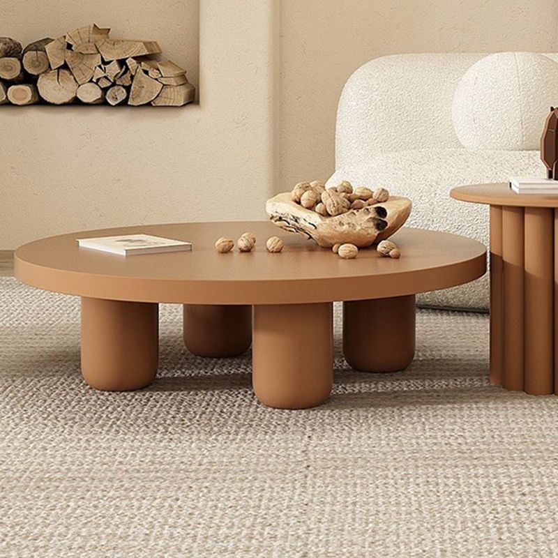 Mesa de centro de 4 patas, mesa de cóctel de madera con tapa redonda para sala de estar