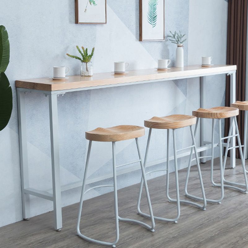Mesa de bar con base metálica moderna Mesa de bar para patio de madera maciza de hierro blanco