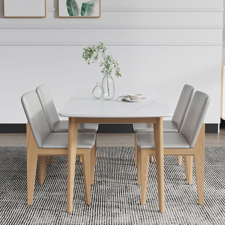 Sintered Stone Top Extendable Table in White Kitchen Table with Ash Wood Base and 4 Legs Clearhalo ' dining_table' 'Dining Tables & Seating' 'Dining Tables' 'furn' 'furn_dining_table' 'Furniture' 'furniture_dining_table' 'Kitchen & Dining Furniture' 'kitchen&dining_furn' 'kitchen' 'kitchen_dining_table' 1200x1200_3647505b-f95e-4025-9353-b0dcada66d15