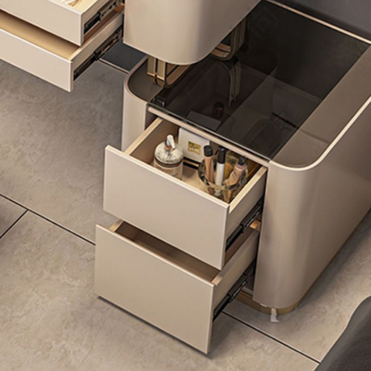 Lussuoso tavolo da toeletta da toeletta per trucco in legno e metallo e tavolo da toeletta a specchio illuminato