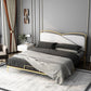 Luxurious Standard Bed in Gold Upholstered Low Profile Metal Bed