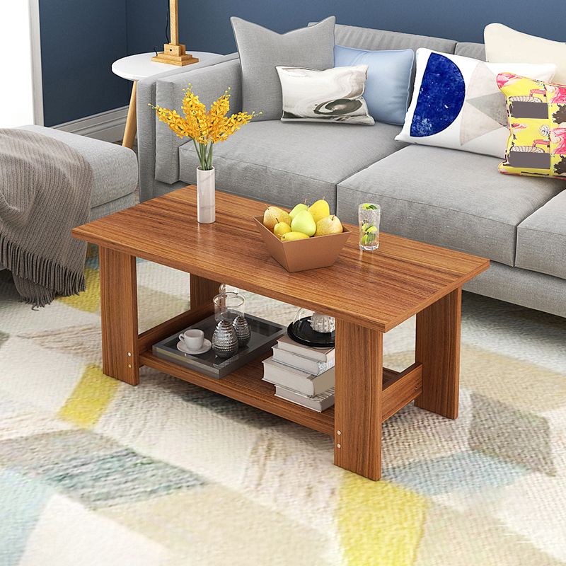16.53" Tall Rectangle Top Coffee Table Wooden 4 Legs Cocktail Table with Shelf Clearhalo 'Coffee & Accent Tables' 'Coffee Tables' 'coffee_tables' 'furn' 'furn_coffee_tables' 'Furniture' 'Living Room Furniture' 1200x1200_364d46f2-f0a4-4182-9a75-09e7392ec124