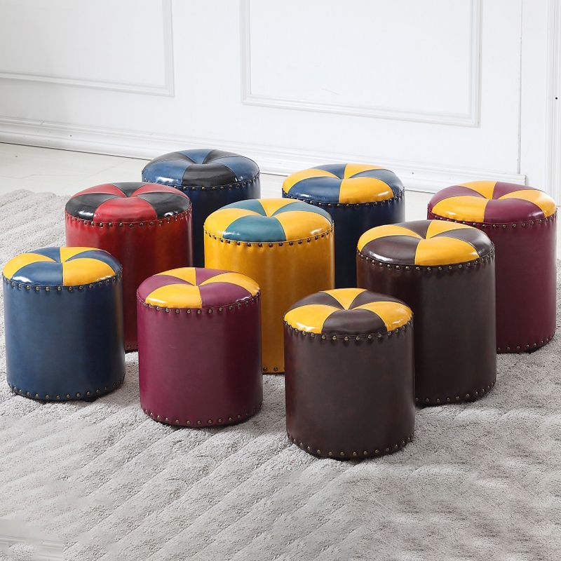 Modern Round Ottoman Color Block Leather Round Ottoman With Nailhead Trim Clearhalo 'furn' 'furn_ottomans_poufs' 'Furniture' 'Living Room Furniture' 'Ottomans & Poufs' 'ottomans_poufs' 1200x1200_364fd9de-058b-437d-a3ba-7065c2a9dd87