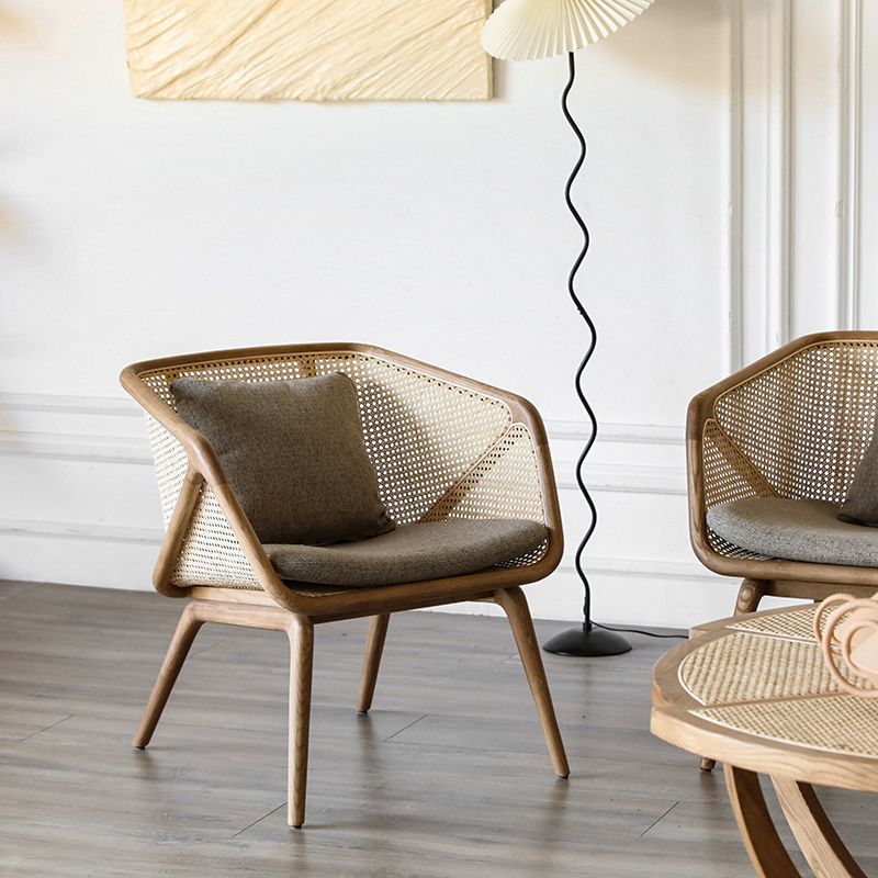 Rattan linnen bank 25.59 "Hoge hellende armbank met losse rug voor woonkamer