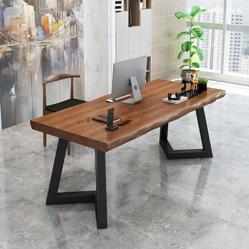 Home Industrial Rectangular Office Desk Solid Wood Writing Desk with Metal Legs Clearhalo 'furn' 'furn_office_desk' 'Furniture' 'Office Desks' 'Office Furniture' 'office_desk' 1200x1200_365706c2-6a29-4a5e-9dd1-be5e3c4b6857