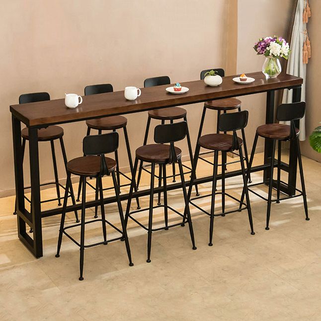 Modern Rectangle Solid Wood Bar Table Set 1/5/9 Pieces Counter Table with Black Stools Clearhalo 'Bar Furniture' 'furn' 'furn_home_bar_bar_sets' 'Furniture' 'Home Bars & Bar Sets' 'home_bar_bar_sets' 'Kitchen & Dining Furniture' 1200x1200_365f5120-95c8-49d0-b6a9-b743f705afb0