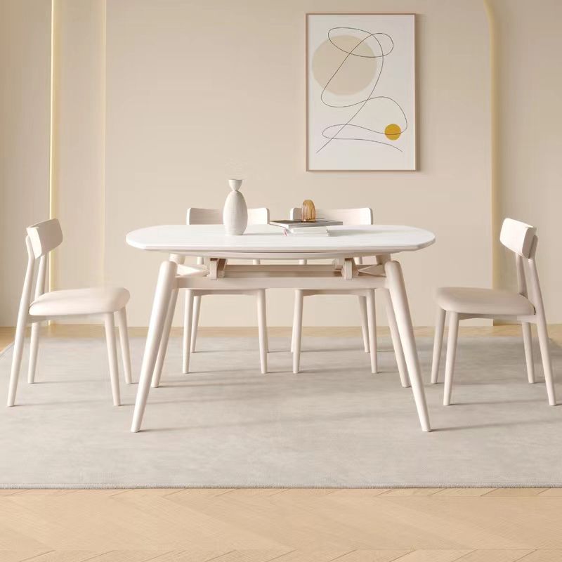 Juego de comedor moderno de piedra redonda con muebles de 1/4/5/7 piezas en blanco