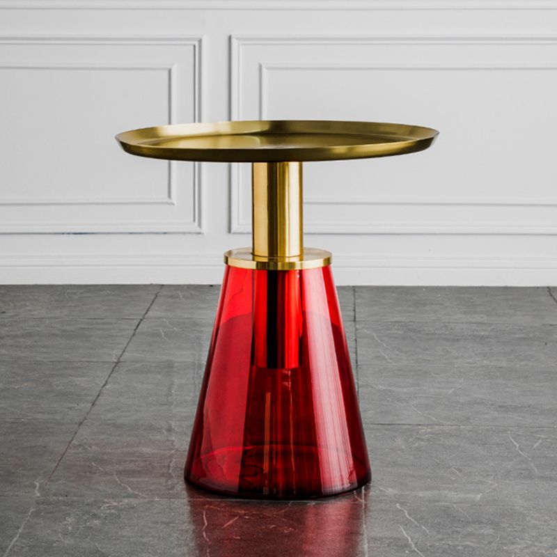 Tavolino in metallo/vetro rotondo con base laterale moderna di base a base di piedistallo