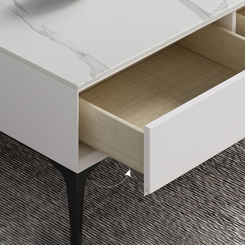 16,5 "H Console TV, bois d'ingénierie 3/4 tiroirs TV Stand en blanc