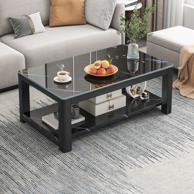 Design di base rettangolare in metallo nero a 4 gambe con tavolino da scaffale