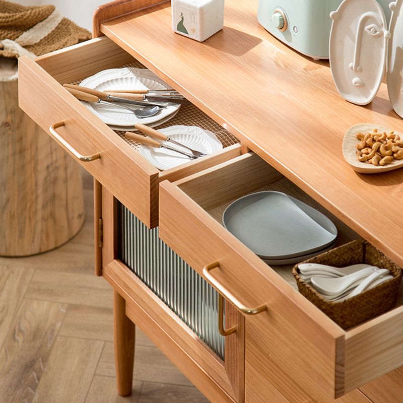 Modern Pine Solid Wood Sideboard 4-drawer Antique Finish Dining Server with Glass Door Clearhalo 'buffet_sideboard' 'Buffets & Sideboards' 'furn' 'furn_buffet_sideboard' 'Furniture' 'Kitchen & Dining Furniture' 1200x1200_366a0fae-b7cd-4577-a51a-932980d8b7be