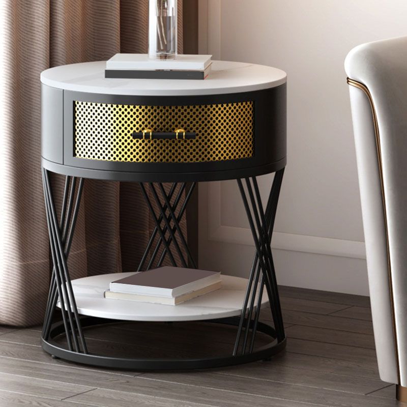 Modernistic Metal with Shelf Double Tier Living Room Drawer End Table Clearhalo 'Coffee & Accent Tables' 'End & Side Tables' 'end_side_tables' 'furn' 'furn_end_side_tables' 'Furniture' 'Living Room Furniture' 1200x1200_366b7485-014a-4706-8fcb-fb44036583fd
