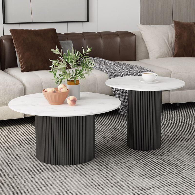 Round White Slate Coffee Table Pedestal 2 Nesting Coffee Table Set Clearhalo 'Coffee & Accent Tables' 'Coffee Tables' 'coffee_tables' 'furn' 'furn_coffee_tables' 'Furniture' 'furniture_coffee_tables' 'Living Room Furniture' 1200x1200_366e68ad-08d1-414d-abd3-44151425b3a7