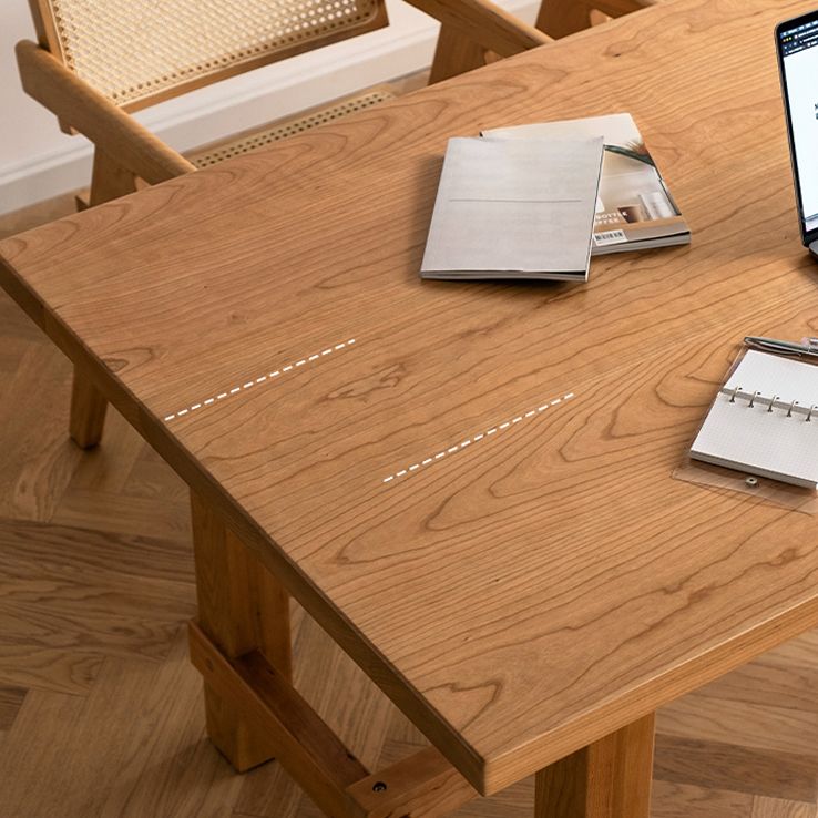 Contemporary Rectangular Solid Wood Tabletop Dining Table with Trestle Clearhalo 'Dining Tables & Seating' 'Dining Tables' 'dining_table' 'furn' 'furn_dining_table' 'Furniture' 'Kitchen & Dining Furniture' 1200x1200_3670534d-d2fb-4e00-a5fe-dba45687b3a1