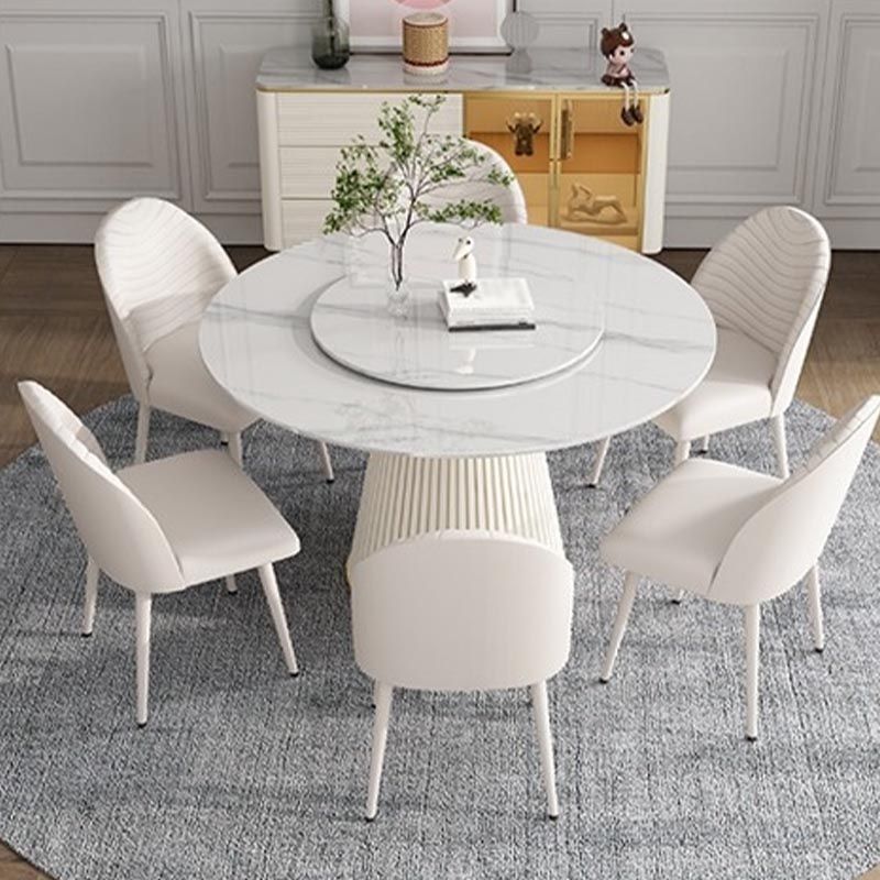 Modern Round Dinette Table Metal Base Pedestal Stone Top Dining Table in White Clearhalo 'Dining Tables & Seating' 'Dining Tables' 'dining_table' 'furn' 'furn_dining_table' 'Furniture' 'furniture_dining_table' 'Kitchen & Dining Furniture' 'kitchen' 'kitchen_dining_table' 1200x1200_367520db-dad1-4388-9d72-91254727ffd8