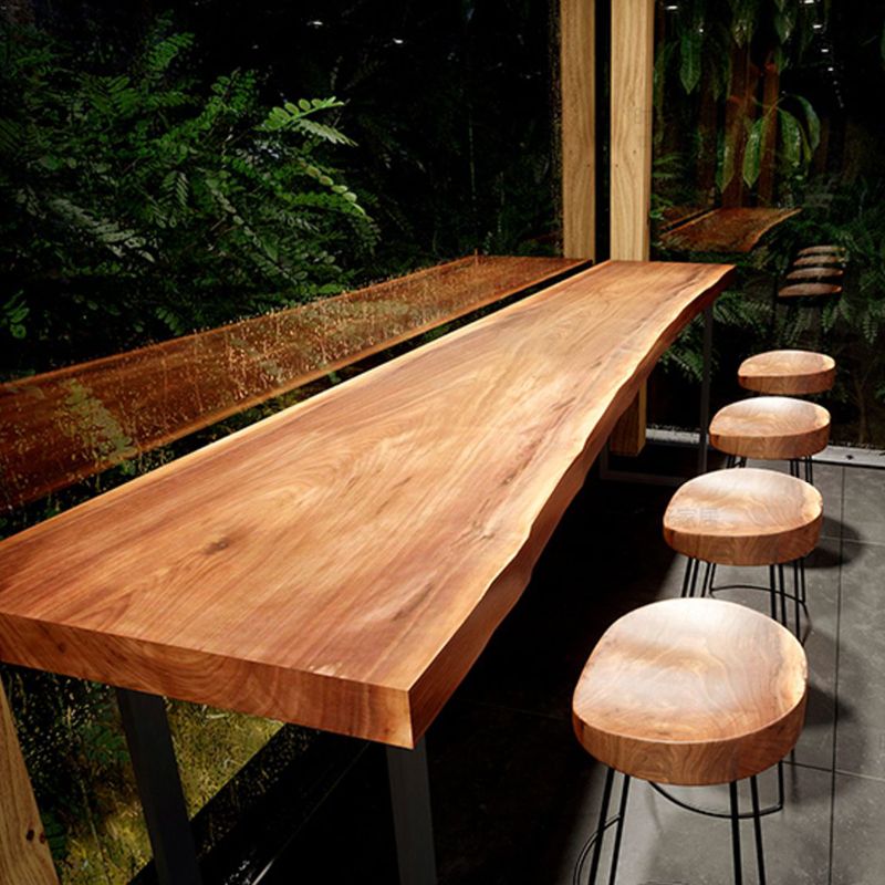 Industrial Trestle Base Dining Table Solid Wood Bar Table for Bistro Clearhalo 'Bar Furniture' 'Bar Tables' 'bar_tables' 'furn' 'furn_bar_tables' 'Furniture' 'Kitchen & Dining Furniture' 1200x1200_3678fe4b-86f0-4c81-8e59-7f8020fad3dc