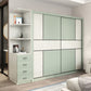 Green and White Bedroom Storage Cabinet Modern Sliding Door Cabinet with Drawers