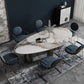 Oval Traditional Luxury Dining Table Sintered Stone Table with 3 Gold Legs Clearhalo ' dining_table' 'Dining Tables & Seating' 'Dining Tables' 'furn' 'furn_dining_table' 'Furniture' 'furniture_dining_table' 'Kitchen & Dining Furniture' 'kitchen&dining_furn' 'kitchen' 'kitchen_dining_table' 1200x1200_367d27a6-50d6-4e71-9b5b-0f448b673cb1