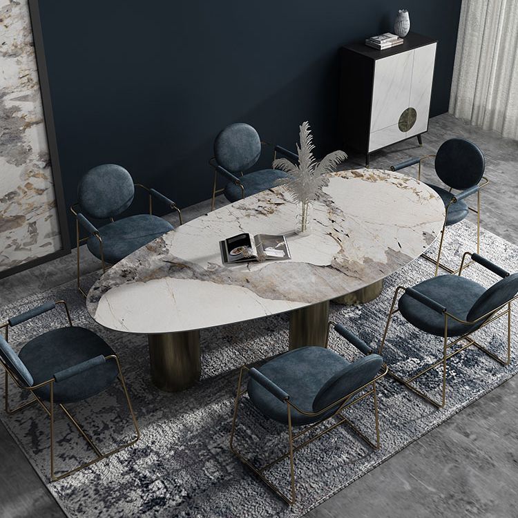 Oval Traditional Luxury Dining Table Sintered Stone Table with 3 Gold Legs Clearhalo ' dining_table' 'Dining Tables & Seating' 'Dining Tables' 'furn' 'furn_dining_table' 'Furniture' 'furniture_dining_table' 'Kitchen & Dining Furniture' 'kitchen&dining_furn' 'kitchen' 'kitchen_dining_table' 1200x1200_367d27a6-50d6-4e71-9b5b-0f448b673cb1